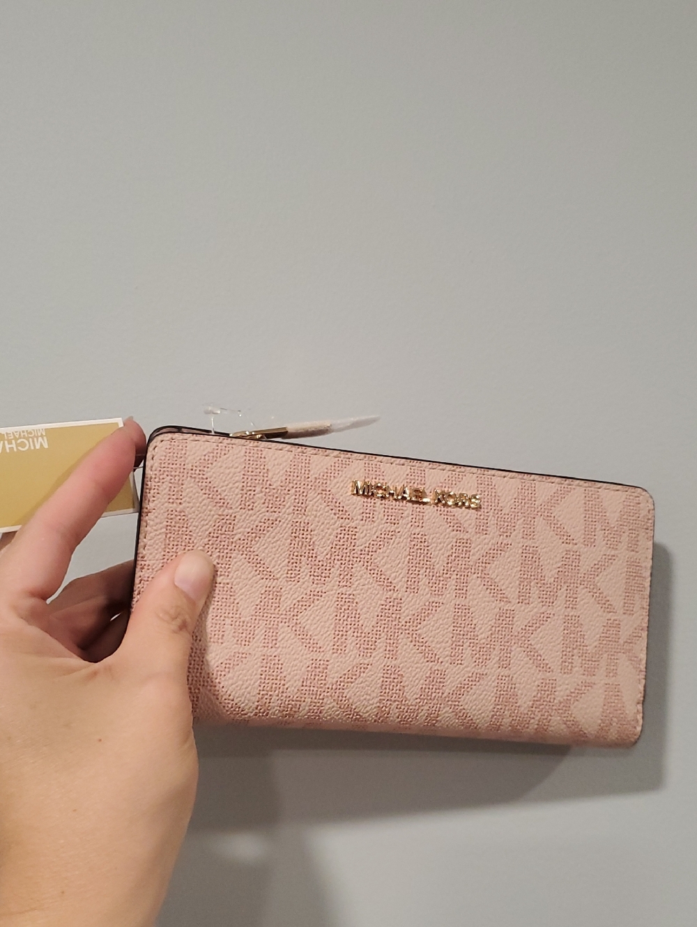 Michael Kors Blush Signature MK Zip-Around Wallet with Gold Logo